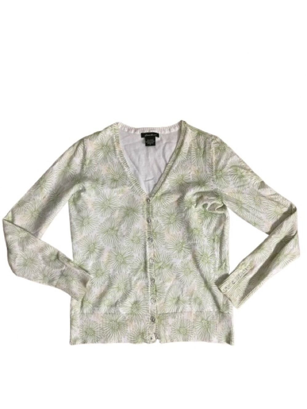 Women’s Eddie Bauer Vintage Floral White Cardigan Sweater Size Small!